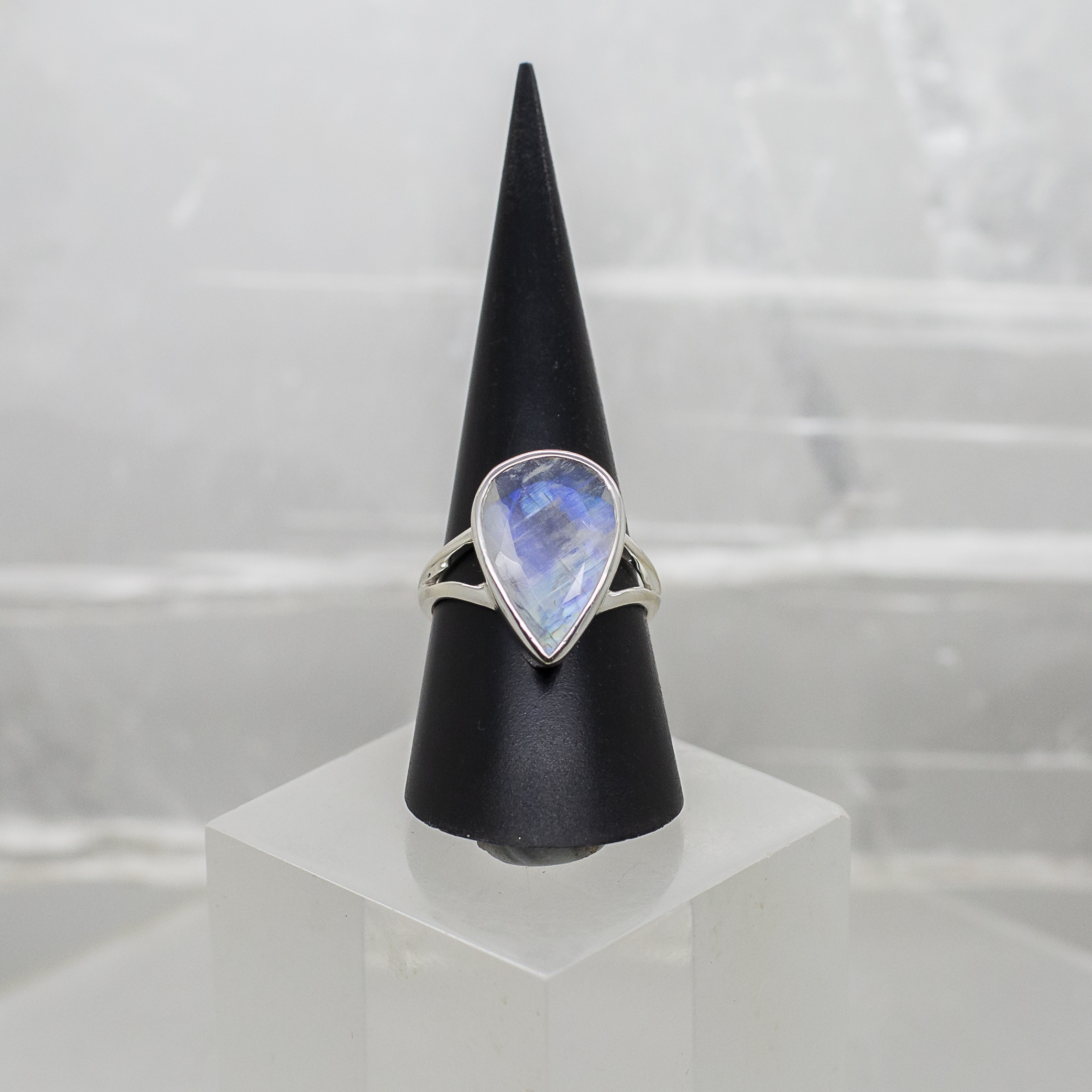 White Gold Oval Rainbow Moonstone Ring with Lab Grown Diamond Accents -  Dianna Rae Jewelry