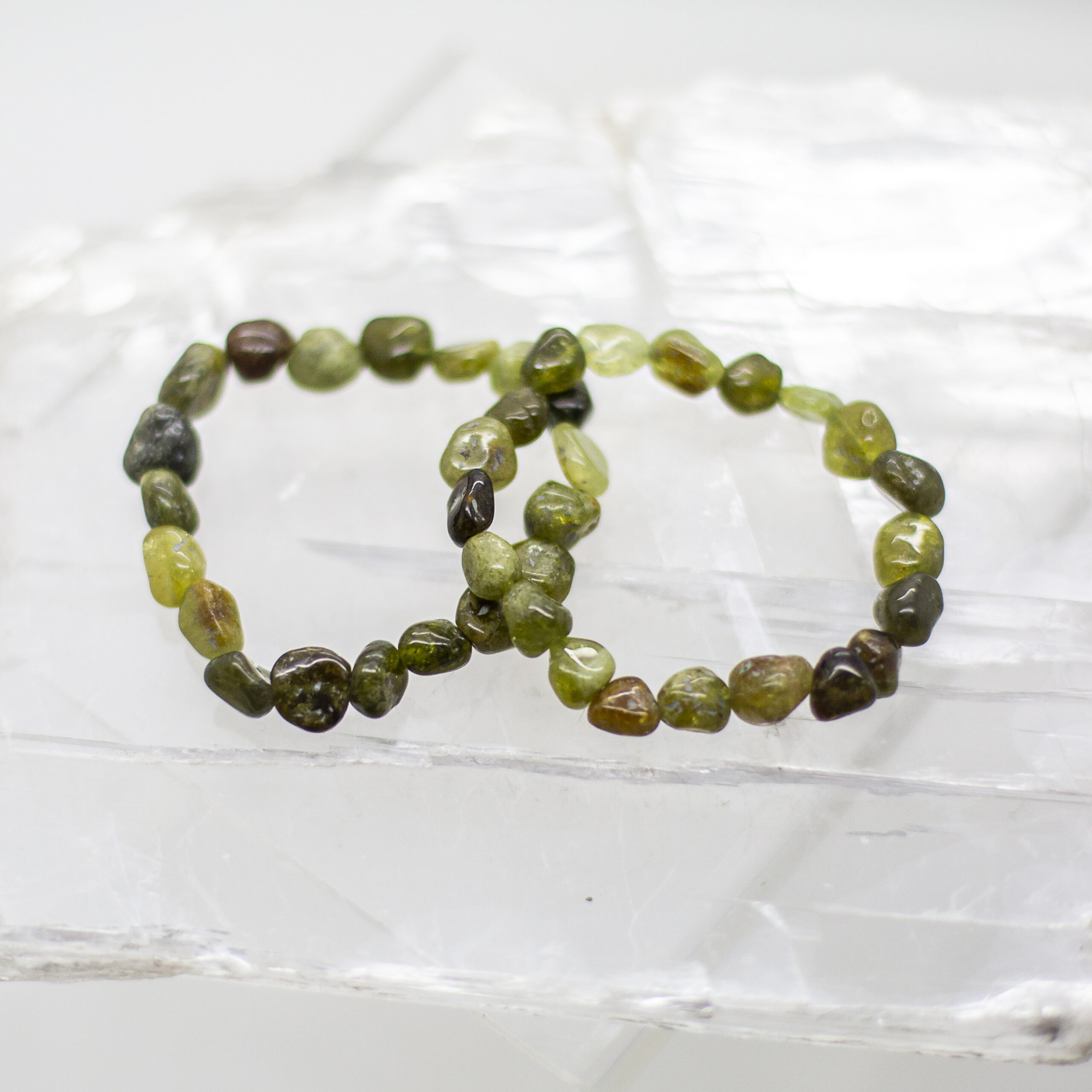 green garnet tumbled stone bracelet