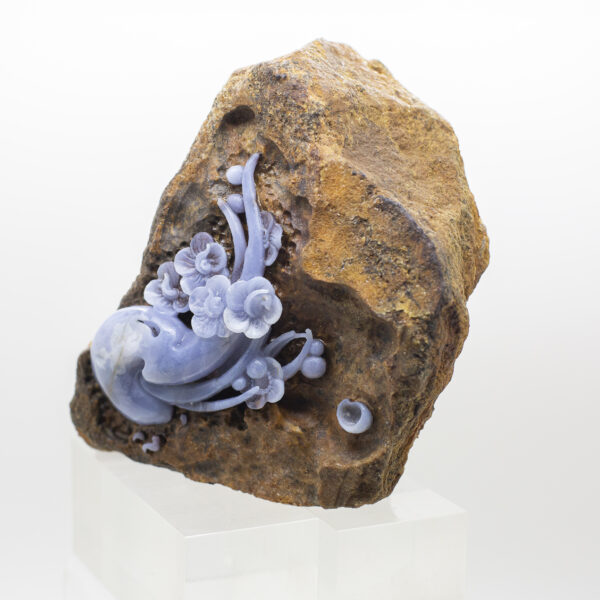 blue chalcedony flower carving