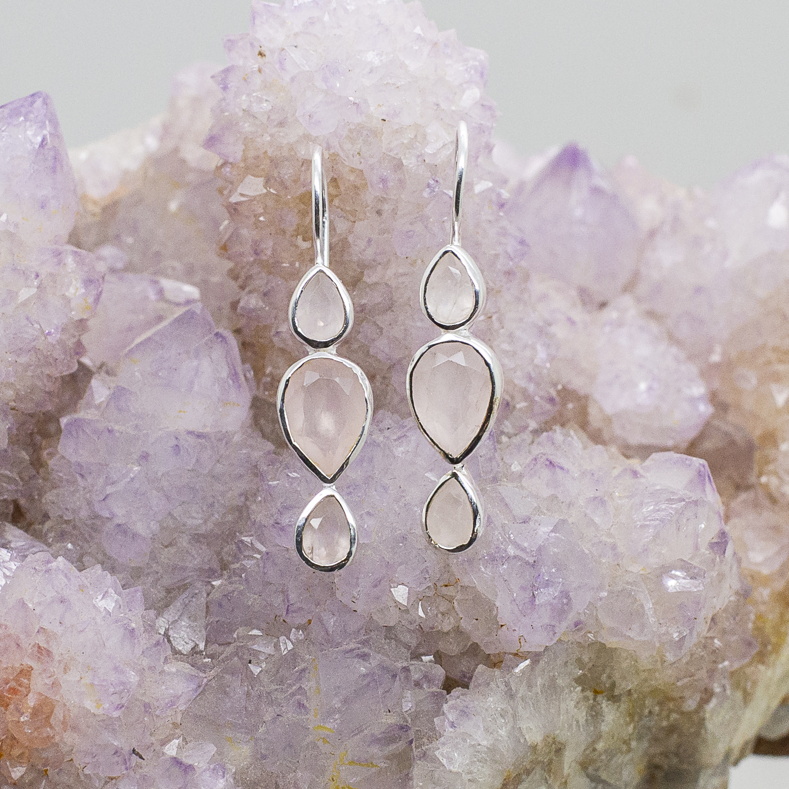 rose quartz faceted earrings