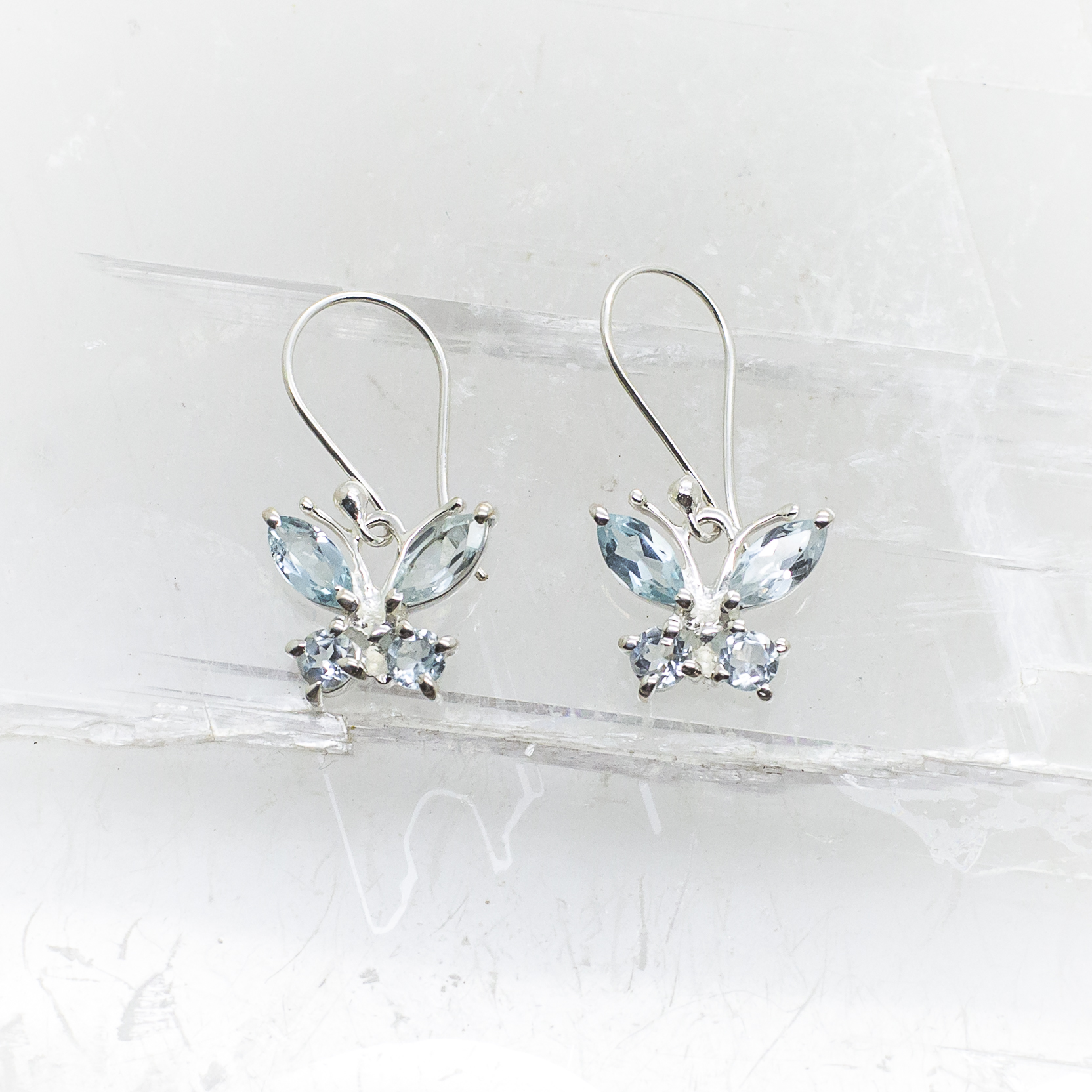 blue topaz faceted butterfly earrings