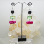 black onyx, fluorite and ruby earrings