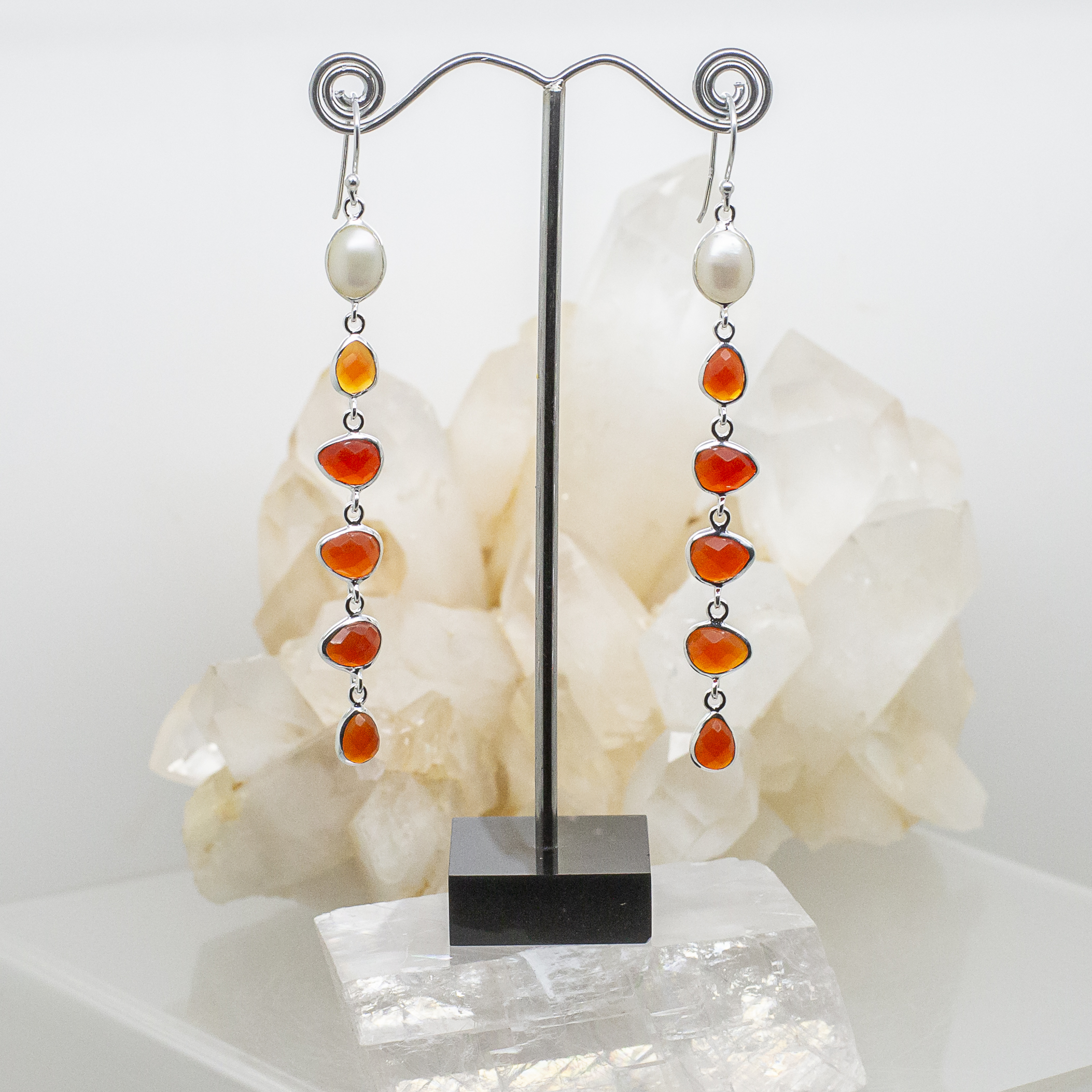 carnelian and pearl drop earrings