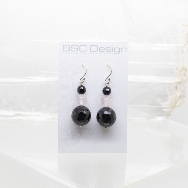 faceted black agate and rose quartz earrings