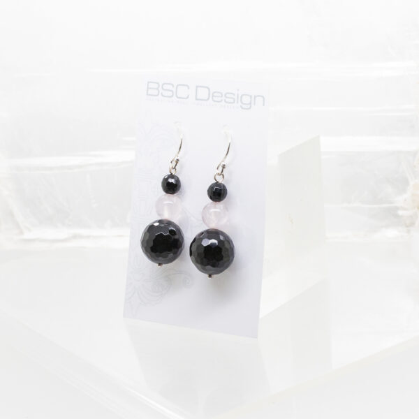 faceted black agate and rose quartz earrings