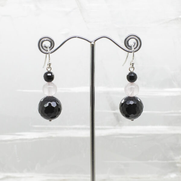 faceted black agate and rose quartz earrings