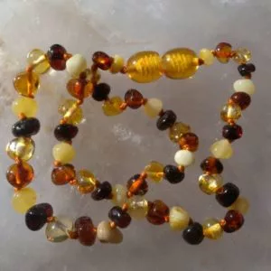 Small Oval Multi Colour Amber Theething Necklace-0
