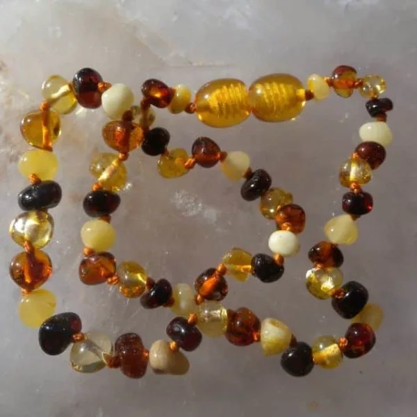 Small Oval Multi Colour Amber Theething Necklace-0