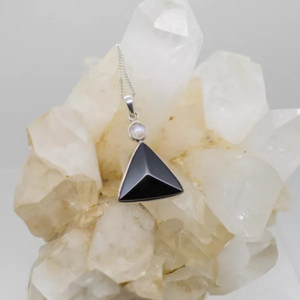 Black Tourmaline and Moonstone Pendant