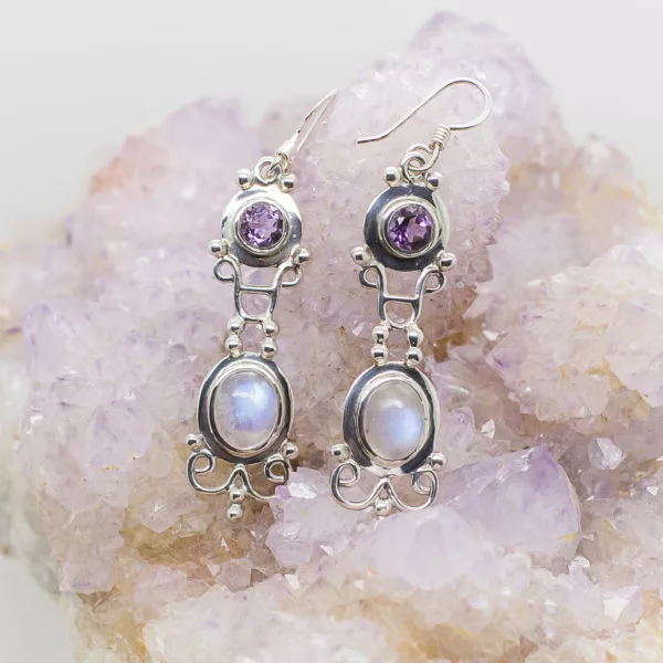 Amethyst and Moonstone Earrings