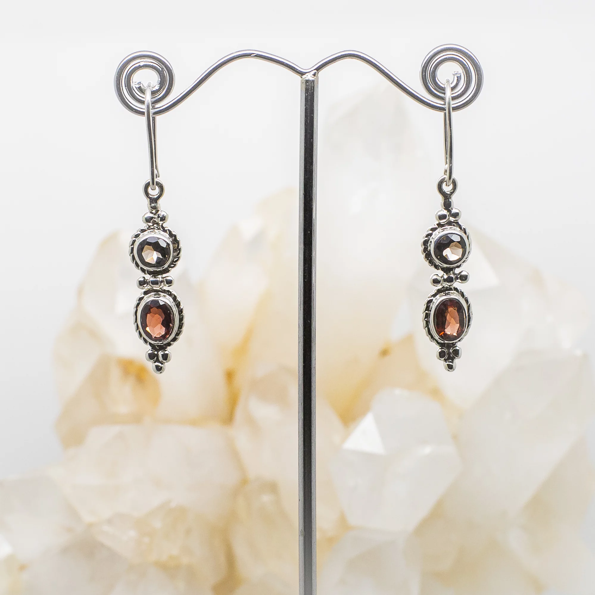 Garnet and Smokey Quartz Earrings