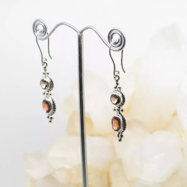 Garnet and Smokey Quartz Earrings