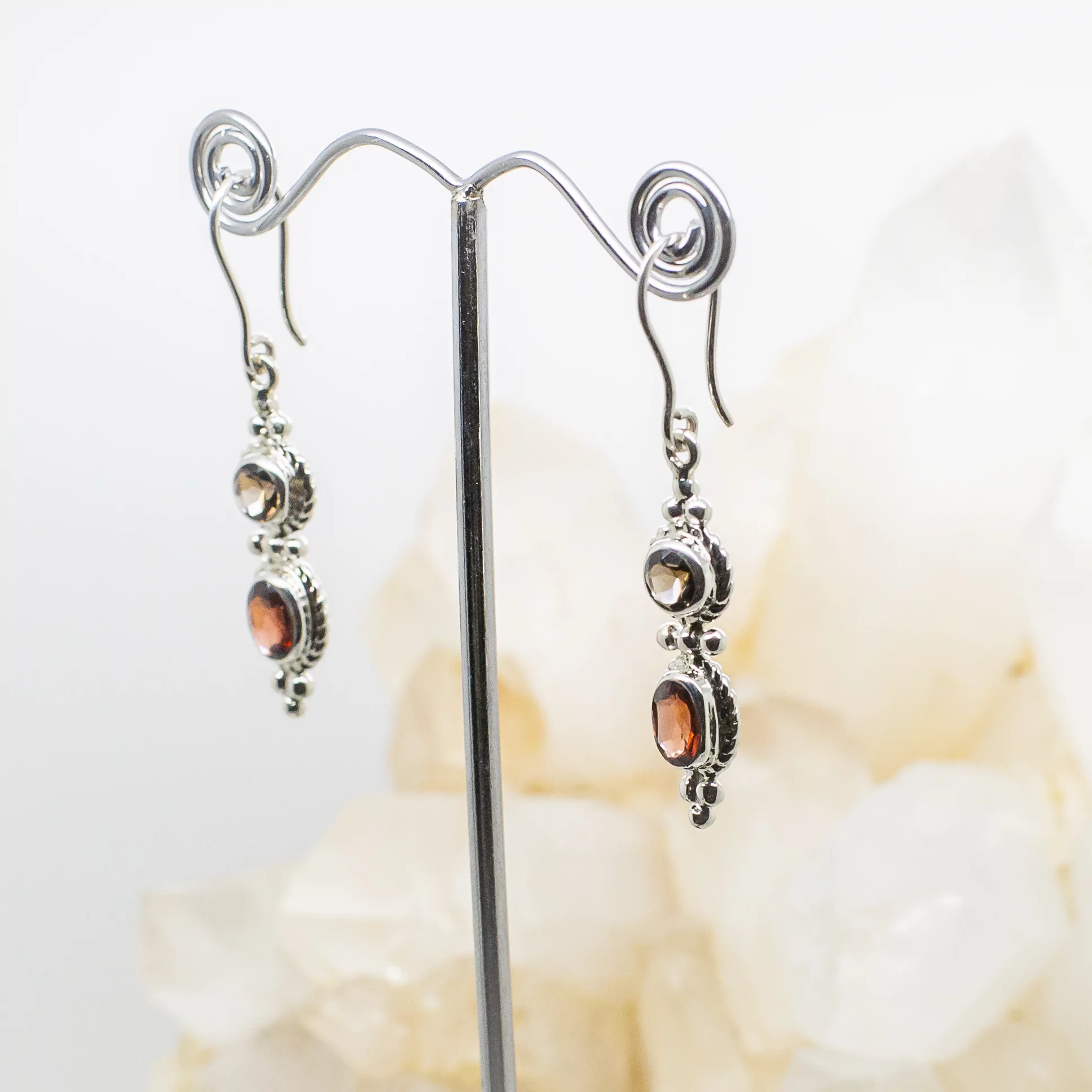 Garnet and Smokey Quartz Earrings