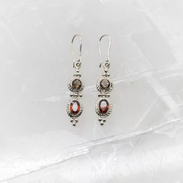 Garnet and Smokey Quartz Earrings