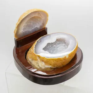 agate geode with wooden stand