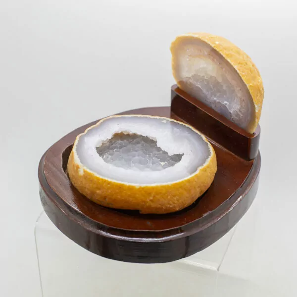 agate geode with wooden stand