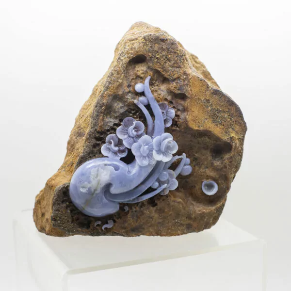 blue chalcedony flower carving