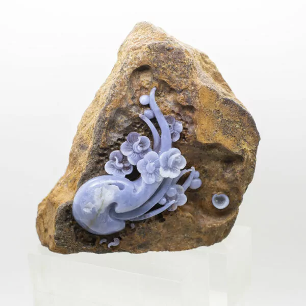 blue chalcedony flower carving