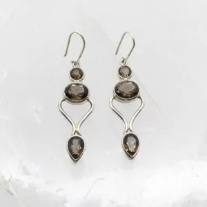 smokey quartz 3 stone faceted earrings