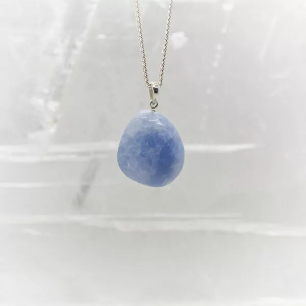 blue calcite tumbled stone pendant