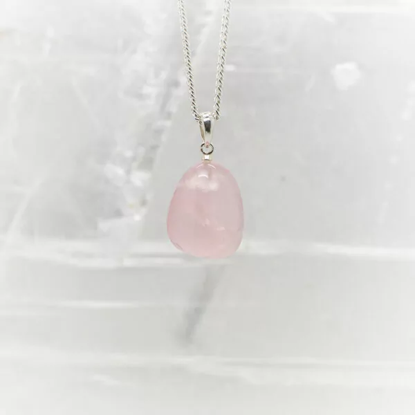 rose quartz tumbled stone pendant