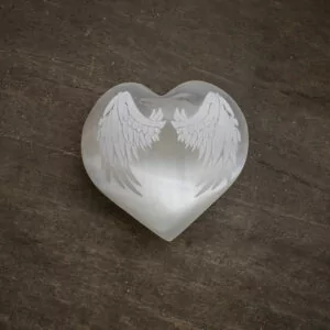 selenite heart with angel wings