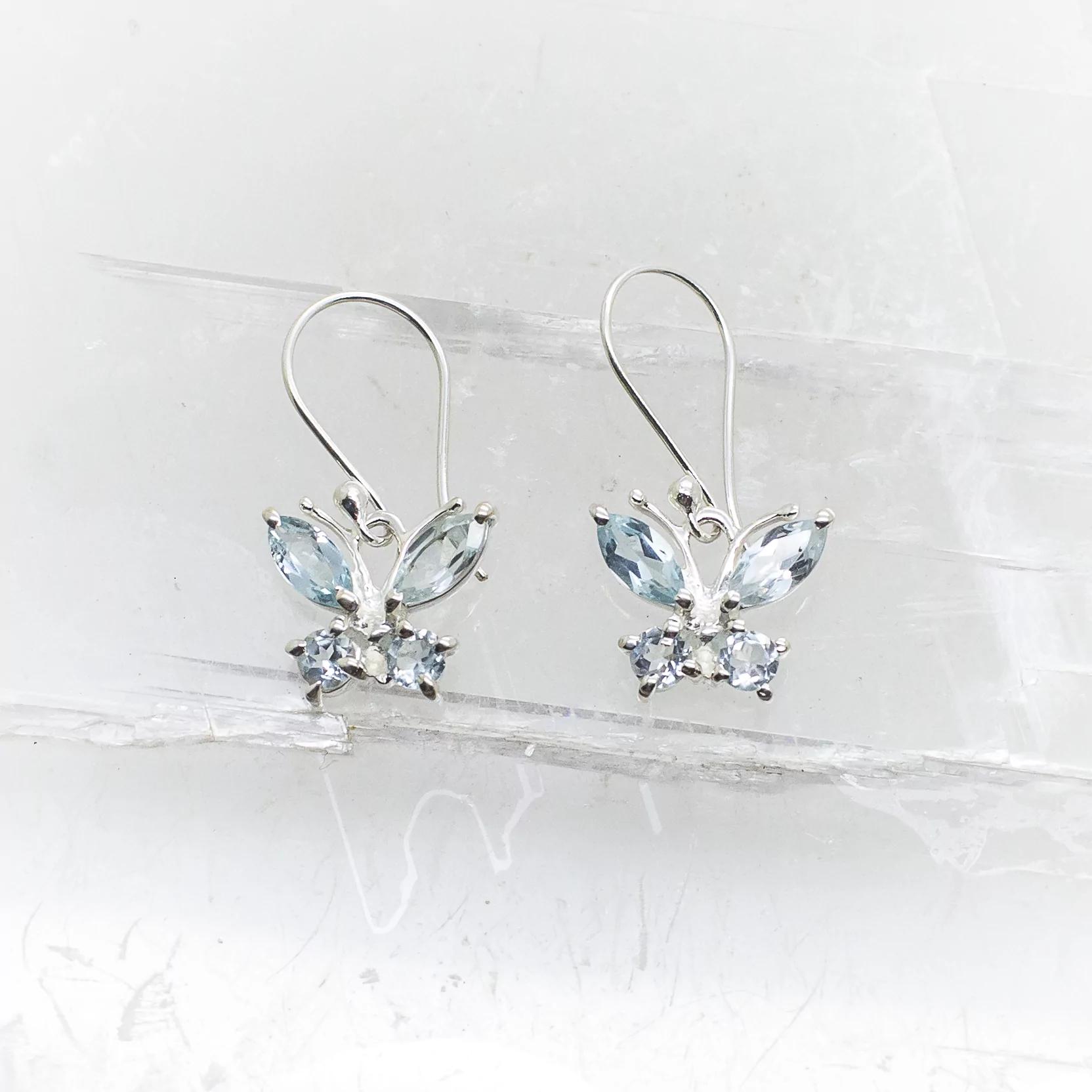 blue topaz faceted butterfly earrings